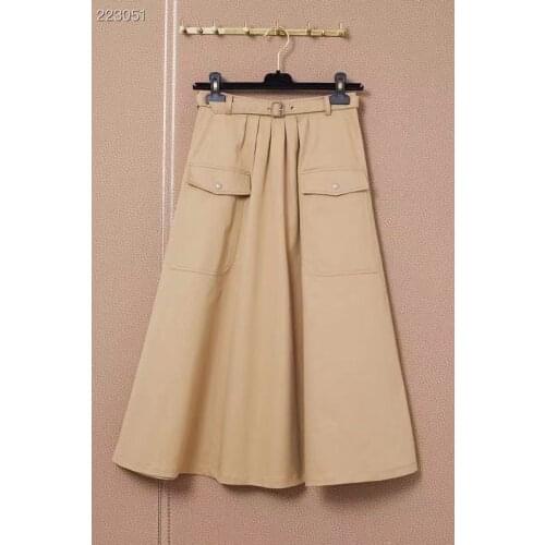 Runway Designer Summer Midi Skirt Womens Elegant Solid Color Belt Vintage Elegant Pockets Hot Sale Top Skirt