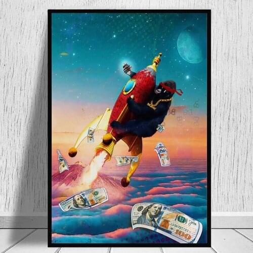 Rich Monkey Ride Rocket Funny Poster And Prints Dollar Gorilla Picture On Canvas Prints Wall Art Painting For Room Decor Cuadros