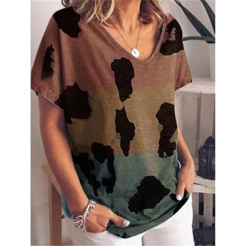 Womens Fashion Gradient Color Printing Short Sleeve Loose Womens T-Shirt Top