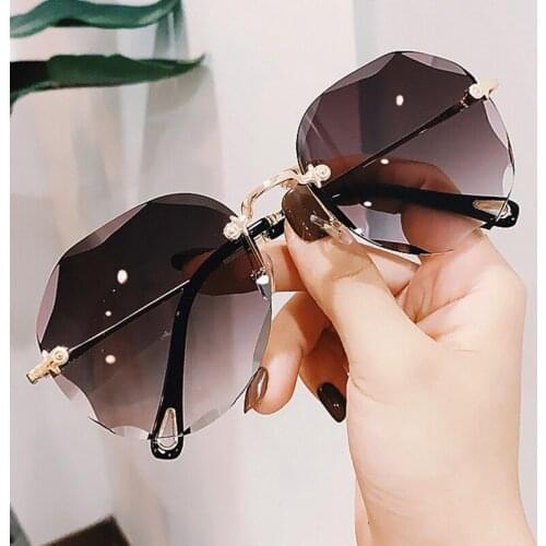 Rimless Gradient Oval Sunglasses Womens Fashion Oversized Sun Glasses For Men 2021 Trendy Brown Designer Shades UV400 Oculos
