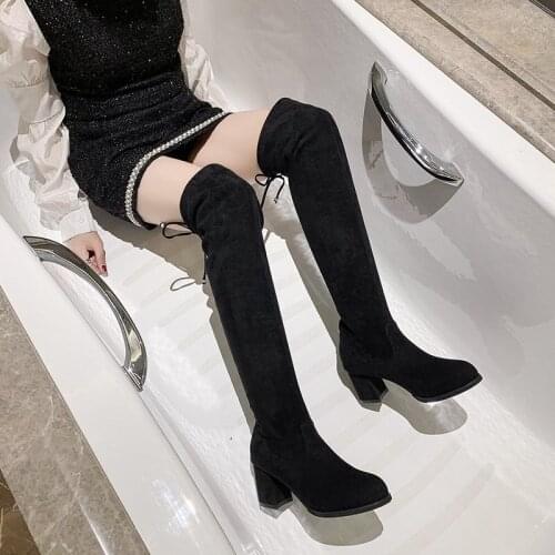 Winter Womens Over-the-knee Boots New Stretch Fabric Thigh High-top Sexy Slim Style Trendy Womens Flat Boots Large 35-44