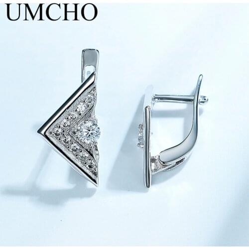 UMCHO Genuine 925 Sterling Silver Clip Earrings Elegant Triangle Officie Jewelry For Women Anniversary Gift