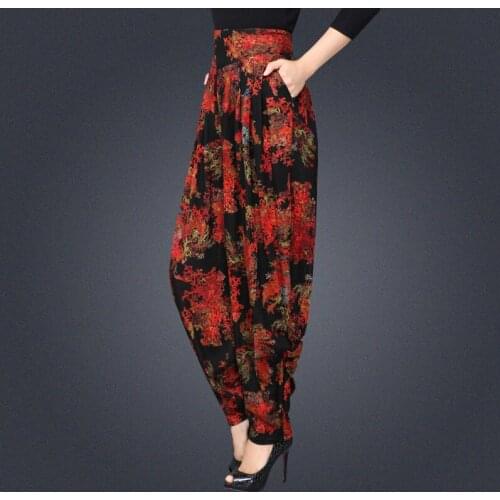 Woman Spring autumn large loose radish pants Elastic Waist wide leg pants female cotton trousers High waist printed harem pants