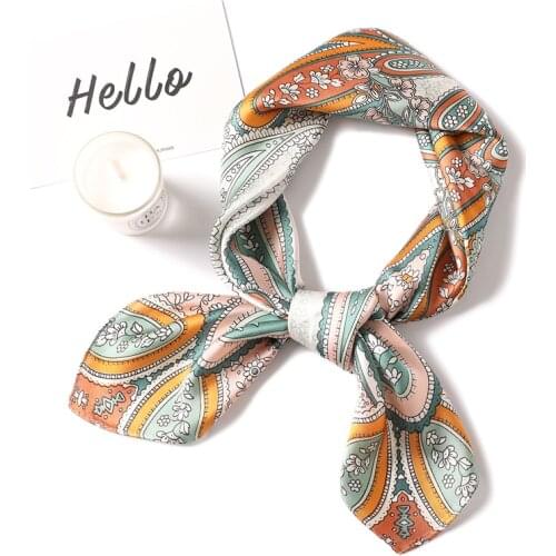 2021 Women Silk Scarf Fashion Floral Print Office Lady Square Neck Scarfs Foulard Luxury Neckerchief Female Hair Scarves