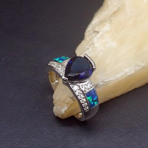 Hermosa Fantasy Mystical Blue Opal Sapphire Genuine 925 Silver Band Ring Wedding Engagement Gifts for Women Size 7# 20214380