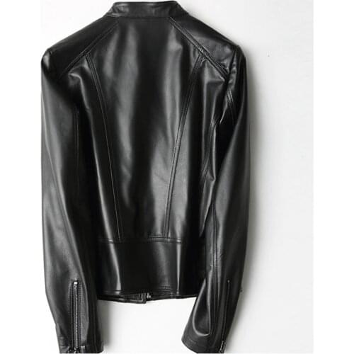 Womans Genuine Leather Real Sheepskin Coat Female Montone Motorcycle Jacket Short Spring Clothes Autumn Outwear LWL1454