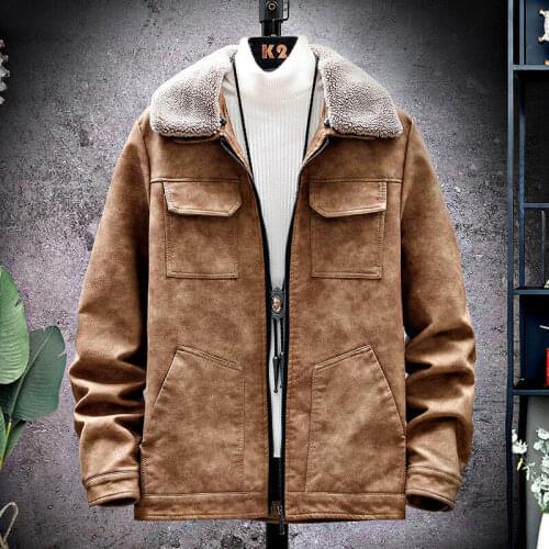 Winter Mens Clothing Jacket Suede Fur Collar Slim Fit Warm Jacket Coats