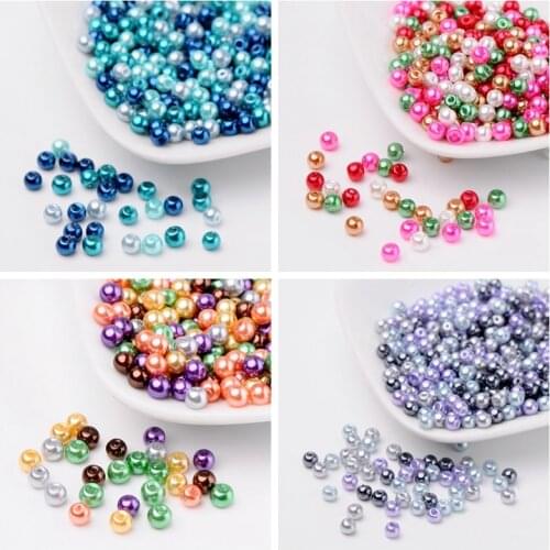 1Bag 4/6/8mm Luster Pearlized Glass Pearl Crystal Jewelry Making Loose DIY Beads for Necklace Bracelet Earrings, Mixed Color F50