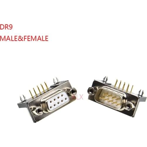 1PCS 3U Gold Plated Solid Pin DR9 MALE feMALE PCB Mount serial port CONNECTOR RIGHT ANGLE DB9 D-Sub RS232 COM CONNECTORS Adapter