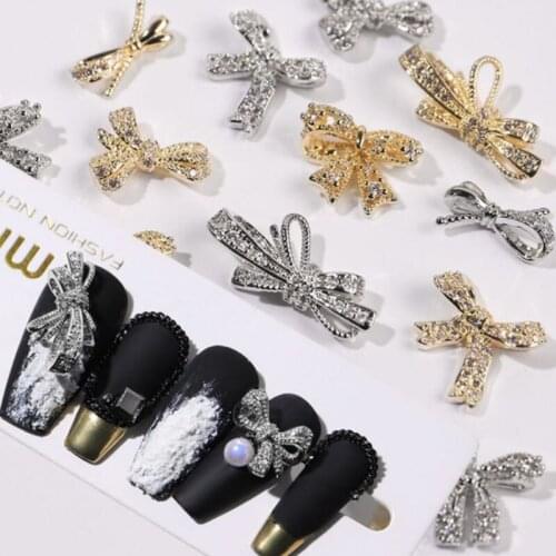 Quality luxury Bowknot Zircon Crystal Rhinestones For Nail Alloy Metallic luxury Gold Nail Art Decorations Fashion 2PCS