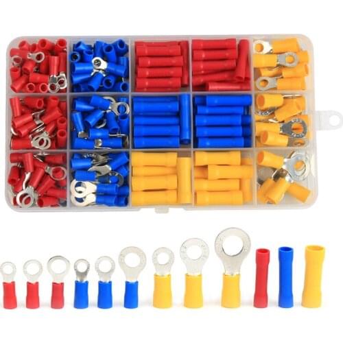 258PCS Assorted Ring Butt Wire Crimp Terminals Insulated Electrical Wire Cable Crimping Connector AWG22-10 Kit