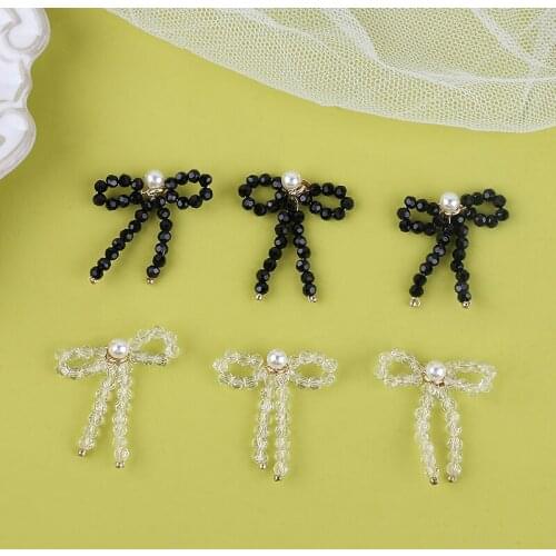 4pcs Sweet Crystal Bead Copper Wire Winding Pearl Earrings for Women Bowknot Pendant diy Jewelry Necklace Fitting Accessories