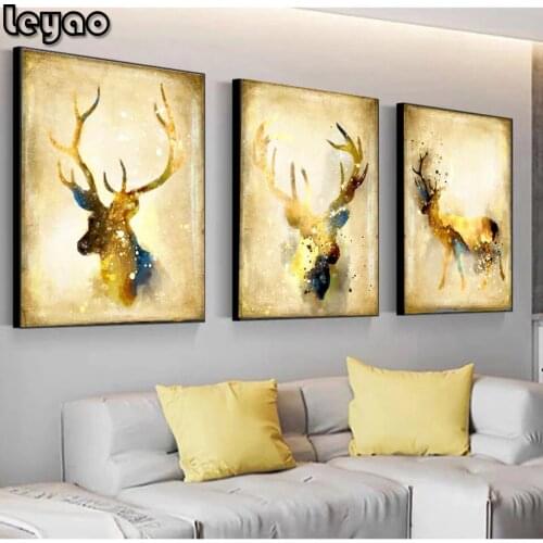 DIY Diamond Embroidery Triptych Nordic Abstract Artistic Deer Elk Diamond Painting Rhinestone Needlework Mosaic Wall Art Decor