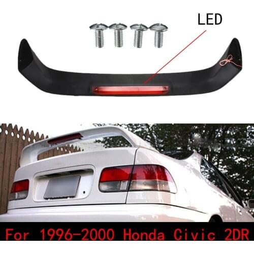 Car Rear Trunk Spoiler Wing LED Brake Light For 1996-2000 Honda Civic 2DR Primered Black Spoilers Lamp Accessories Car Styling