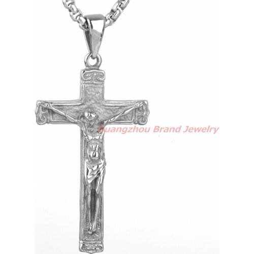 Top Quality 316L Stainless Steel Cross Jesus Necklace Famous Silver color Chain Mens womens Pendant Necklaces Perfect Design