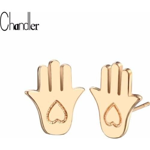 Chandler Brand New Hamsa Hand earrings Fatima Hand Heart Stud Earring For Women Small Trendy Jewelry Gold Silver Plated Jewelry