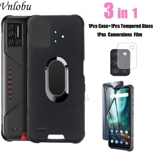 For Umidigi Bison GT A9 A7 S5 A7S A5 Pro Case Magnetic Finger Ring Holder Phone Cover With Screen Protector Lens Protective Film