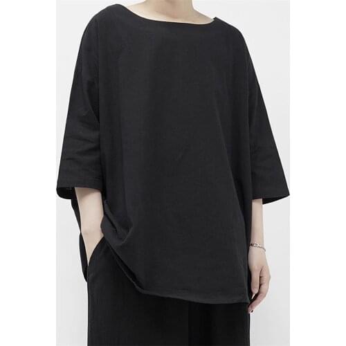 Big size couples Yamamoto round neck casual black Quarter Sleeve raglan sleeve T-shirt