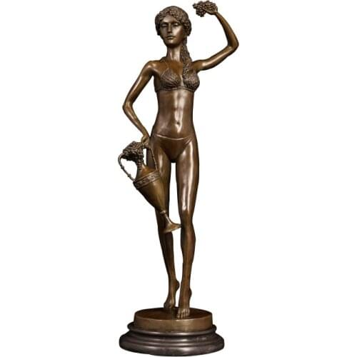 DS-224 Modern Artwork Decor Holding Grapes Young Girl Bronze Statues and Figurines Handmade Female Bronze Sculptures Decoration