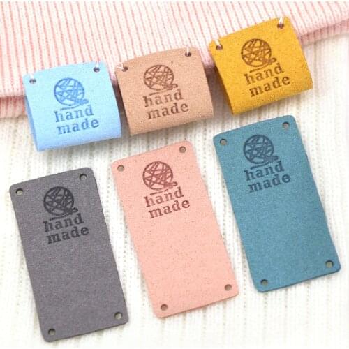 20Pcs Handmade Label PU&Fiber Leather Labels Sewing Tags For Hats Knitted Decorative Clothes Gift Bag Garment Accessories2.5*5CM