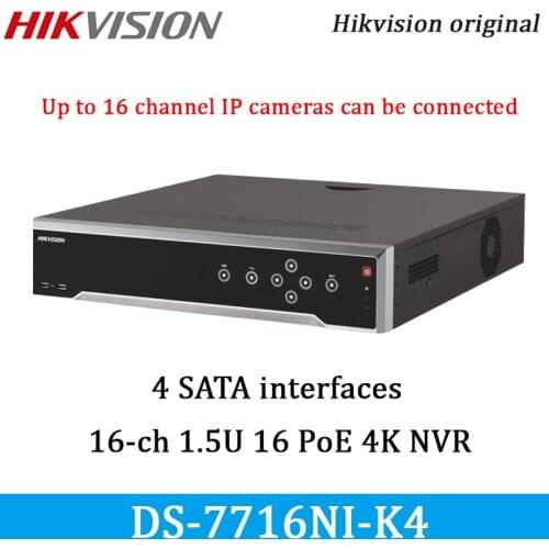 Hikvision NVR 16CH DS-7716NI-K4 16P 4 HDDs H.265+ 4 SATA 16POE Third-party network cameras supported 1 HDMI and 1 VGA interfaces