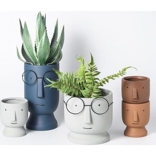 Nordic Style Ceramic Decorative Flower Pot Creative Art Human Face Succulent Cactus Planter Pot With Hole Gardening Accessories