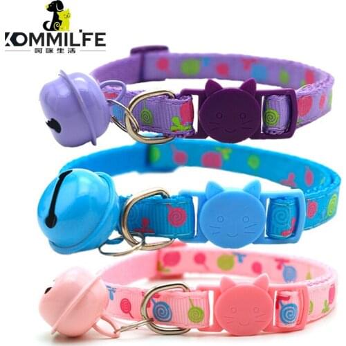 KOMMILFE Cute Candy-colored Necklace Collar For Cats 19-32cm Longth Adjustable Cat Collar With Bell Puppy Small Dog Collar