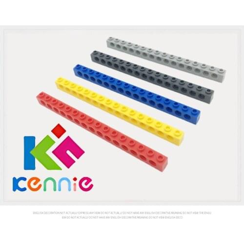 50pcs/lot Kennie moc DIY bulding block Compatible with Hi-Tech Accessories Brick 1x16 with 15 Holes Building Blocks NO.3703 3D