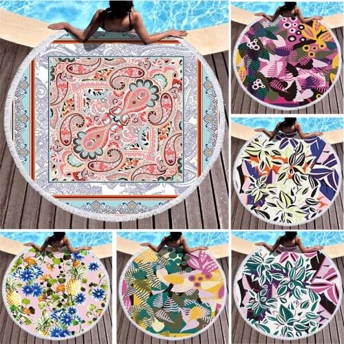 Color printing flowers Round beach towel Fringed beach towel Sea beach towel luxury beach towel Microfiber towel beach towel spa