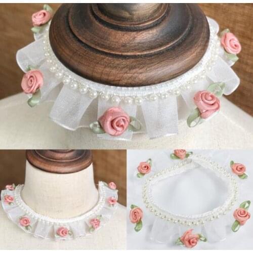 1 Yard 2.5cm Width Polyester Pink Flower Guipure Lace Fabric Bead Lace Trims