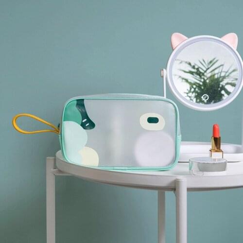 Cartoon Portable Cosmetic Bag TPU Transparent Toiletry Supplies Travel Bag with Zipper Handle Strap Waterproof Storage d88