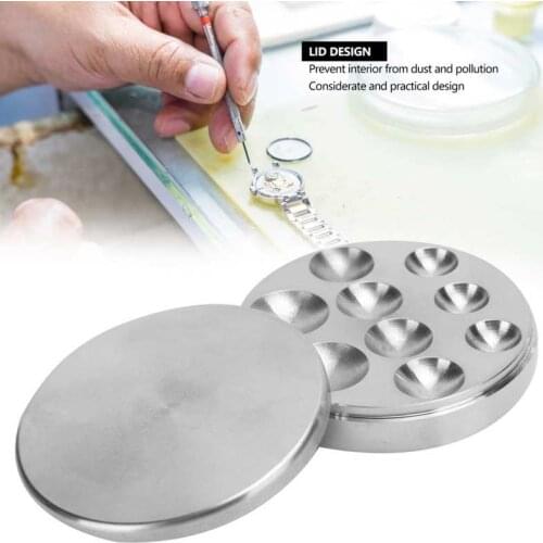 Stainless Steel 9 Slots Watch Oil Cup Oiler Dish with Lid Watch Part Clean Repair Maintenance Tool Accessory for Watchmaker