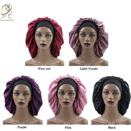New Style Ladies Silk Beauty Hair Band Shower Wide Brim Dig Shower Cap African Style solid Color Loose Comfortable Night Hat
