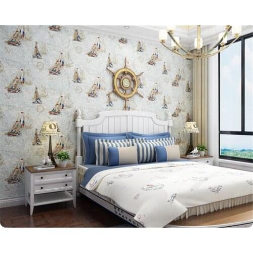 Beibehang wallpapers for living room Mural wallpaper sailboat pattern mediterranean style kids room wallpaper papel de parede 3d