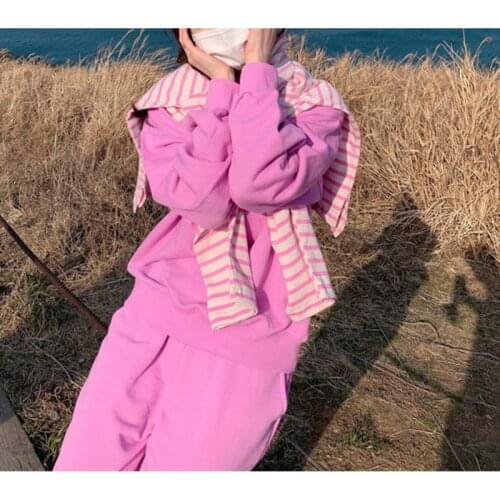 Autumn Winter Korean Fashion Casual Hoodie And Pant Two Piece Set For Women Long Sleeved O-Neck Loose Solid Set Female Size S-XL