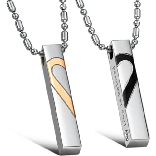 55CM YMS N455 Korean Love Piece Together Mens Couple Necklace For Women Stainless Steel Color Rectangular Geometry Pendant