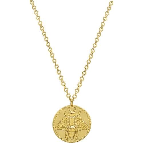 INS Hot Sale Stainless Steel Link Honey Bee Bumblebee Coin Pendant Necklaces For Women Girls Trendy Jewelry Gift