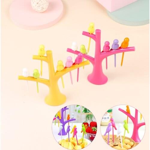 Food Picks for Kids Plastic Fruit Fork Tree Birds Dessert Fork Set Vegetable Food Cocktail Picks Dinnerware Food Decoration