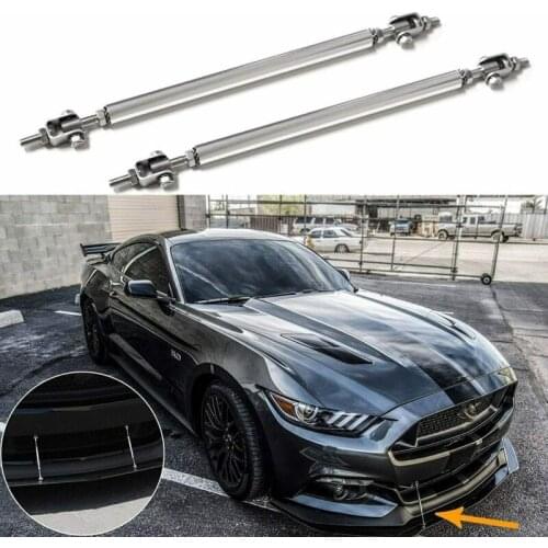 Silver Adjust Front Bumper Lip Splitter Strut Rod Tie Support Bars 8"-11"