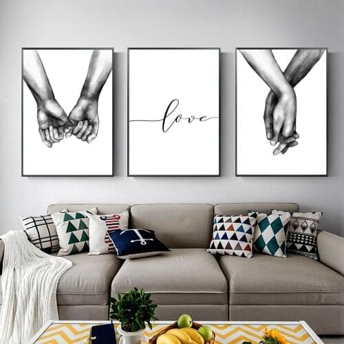 Nordic Black And White Holding Hands Canvas Prints Lover Quote Minimalist Posters for Living Room Decor