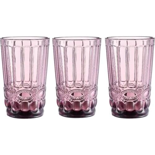 3pcs / lot Drinking Glasses Juice Whisky Cup Bar Household Wedding 350ml Milk Coffee Embossed Tumbler Beverage Glass Cups