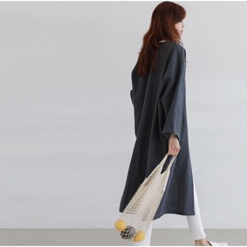 HStar Women Long Cotton And Linen Sun Protection Clothing Female Autumn Large Size Loose Thin Over Knee Cardigan Trench Coat