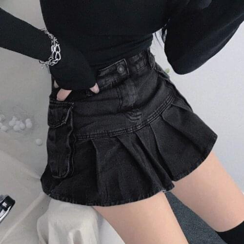 Women Original Harajuku Low Waist Mini Pant Skirt Solid Black White Punk Skull Waistband Hot Girls Denim Skirt Culotte Plus size