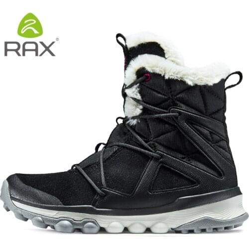 Rax Women Winter Snow Boots Genuine Leather Fluff Mountain Hiking Boots Trekking Shoes Fleece Warm Sports Sneakers Walking Boots