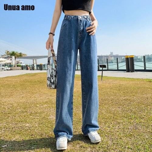 Unua amo Adjustable High Waist Jeans Woman Baggy Full Length Tousers Fashion Wild Streetwear Casual Denim Pants For Women 2021