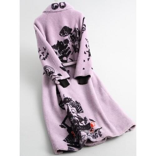 Womens 2020 Fur Coat Sheep Shearling 100% Wool Coat Autumn Winter Coat Women Print Korean Jackets Manteau Femme MY4212