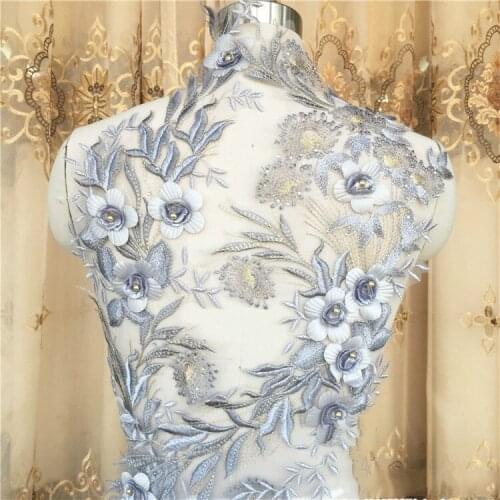 1Pcs 3D Beaded Wedding Dress Lace Patch Applique Flower Fabric Handmade DIY Bridal Headdress Lace Collar