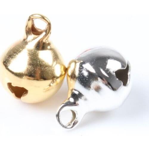 8mm 10pcs Gold Copper Round Loose Beads Jingle Bells Christmas Tree Ornamen Decoration Pendants Party Home Accessories