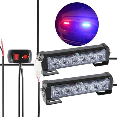 2pcs DC 12V Warning Lights 6 LED For Truck Car Grille Beacon Hazard Emergency Traffic Urgent Lamp Red & Blue​ Color