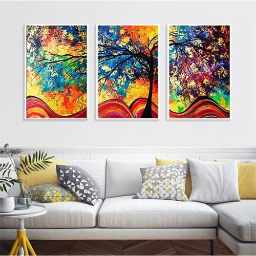 3 Pcs Wall Art Canvas Unframed Abstract oil Painting Tree Landsacpe Poster Prints Canvas Pictures for Living Room Home Decor